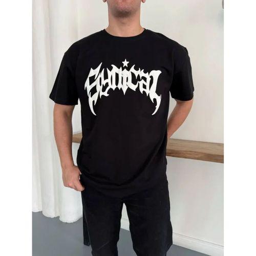 Erkek Bisiklet Yaka Ön Baskılı  Kısa Kollu Tişört Streetwear Günlük Basic Pamuklu T-shirt - Siyah