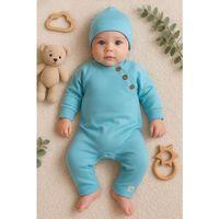 Kollu Düğme Detaylı Unısex Bebek Tulumu