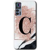 TCL 30 Plus Kılıf HD Desen Baskılı Arka Kapak - Pembe Mermer Desenli C Harfi