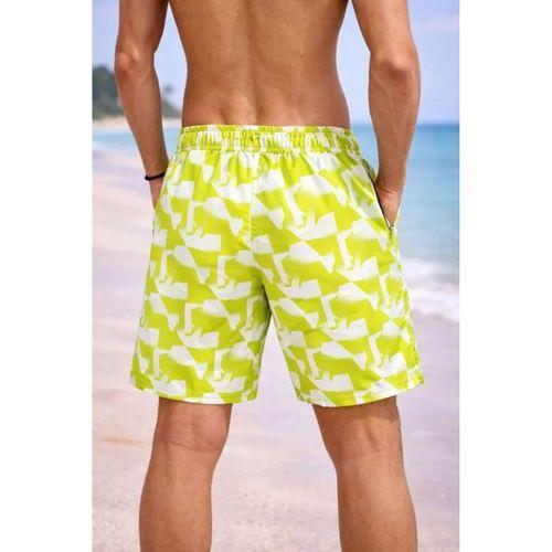 Erkek Deniz Şortu Fermuarlı Cepli File Astarlı Hızlı Kuruyan Premium - Sarı