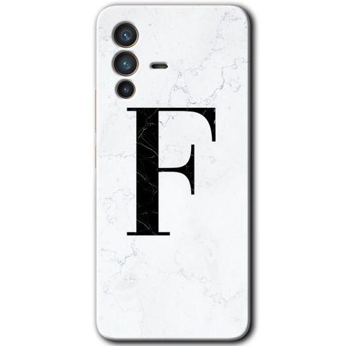 Vivo V23 5G Kılıf HD Desen Baskılı Arka Kapak - Beyaz Mermer Desenli F Harfi + Kırılmaz Cam