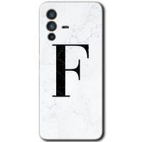 Vivo V23 5G Kılıf HD Desen Baskılı Arka Kapak - Beyaz Mermer Desenli F Harfi + Kırılmaz Cam