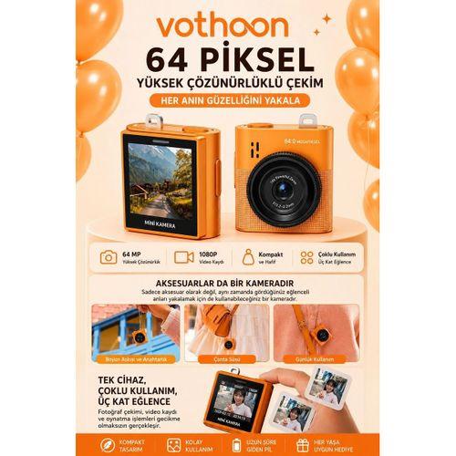 Mini Dijital Kamera 64mp 16x Digital Zoom Retro Vintage 1 4’’ekranlı Video Kamera Taşınabilir Tasarım Turuncu