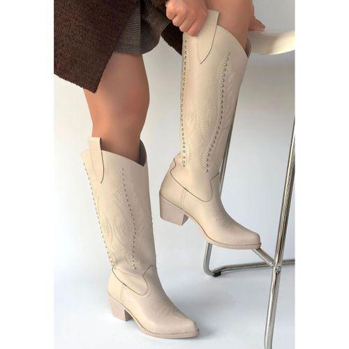Meof Bej Cilt Topuklu Çizme