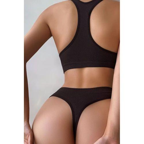 Kadın Kahverengi Desteksiz Seamless Tangalı İç Çamaşır Takımı