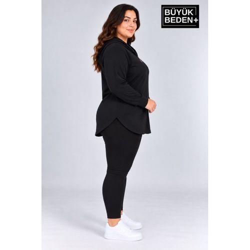 Süperlife Kadın Büyük Beden Fermuarlı Kapüşonlu Uzun Oval Etek Uçlu Oysho Hırka SPR26BHR993
