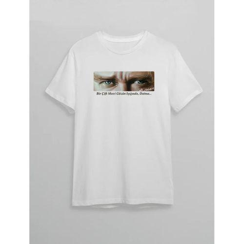 10 Kasım Atatürkü Anma Günü Baskılı Oversize Bisiklet Yaka T-shirt - Beyaz