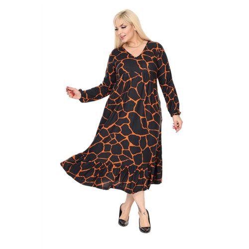 Melsay Butik Kışlık Robalı Yumoş Uzun Kollu Siyah Taş Desenli Elbise