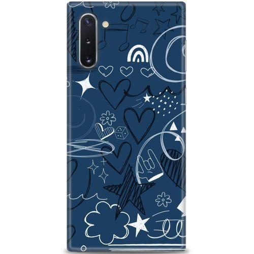 Samsung Galaxy Note 10 Kılıf HD Baskılı Kılıf - Notalar ve Kalpler Mavi + Tam Ekran Koruyucu