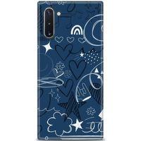 Samsung Galaxy Note 10 Kılıf HD Baskılı Kılıf - Notalar ve Kalpler Mavi + Tam Ekran Koruyucu