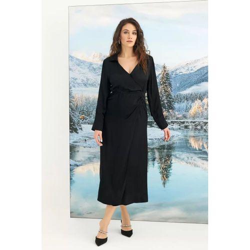 %100 Viskon Uzun Kollu Saten Elbise