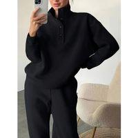 Kadın Uzun Kollu Balıkçı Dik Yakalı Düğmeli üç Iplik Bluz Ve Pantolon Ikili Takım