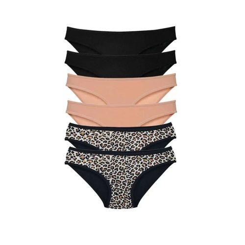 6 Adet Likralı Kadın Slip Külot Leopar Siyah Ten