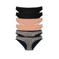 6 Adet Likralı Kadın Slip Külot Leopar Siyah Ten