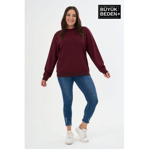 Kadın Büyük Beden Bisiklet Yaka İnce Sweatshirt – Regular Fit %64 Pamuklu SPR26BSWk956