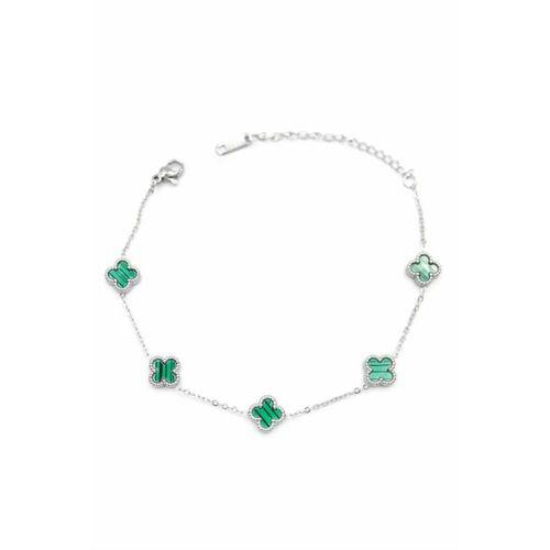 Gümüş VC Yonca Bileklik - Yeşil