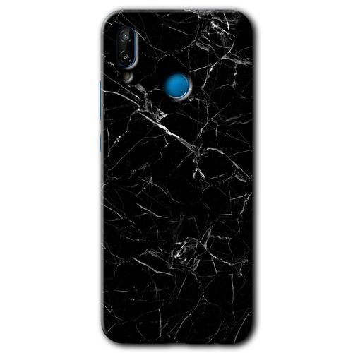 Huawei P20 Lite Kılıf Kapak - Siyah Mermer +Hayalet Ekran Yandan Gözükmez