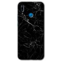 Huawei P20 Lite Kılıf Kapak - Siyah Mermer +Hayalet Ekran Yandan Gözükmez