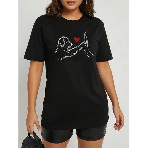 Kadın Kısa Kollu Bisiklet Yaka Köpek Baskılı Viskon Bluz