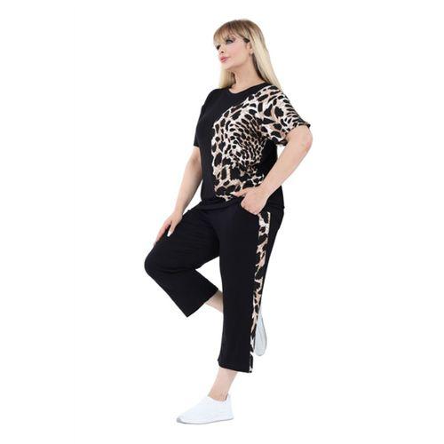 Melsay Butik Siyah Kısa Kol Yarım Kaplan Desen Viskon Kapri Takım
