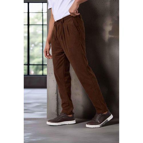 Roy Regular Fit Beli Lastikli Fitilli Kadife Kumaş Fermuarlı Jogger Erkek Pantolon - Kahve