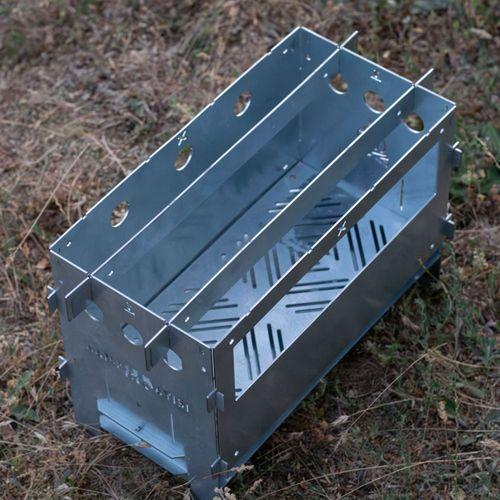 Kamp Ayısı® PyroWide™ Geniş Katlanır Metal Ateş Kutusu - 2mm Gri Galvaniz Çelik, Çantalı, 39.5 x 26.5 x 21 cm
