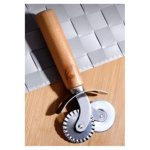 Çift Başlıklı Ahşap Saplı Pizza Kesici Hamur Kesici