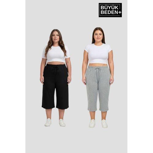 Büyük Beden Kadın İkili Set Kapri Şort Rahat Kalıp 3XL-6XL SPR26BSRK591+2
