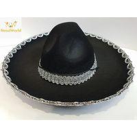 Gümüş Renk Şeritli Meksika Mariachi Latin Şapkası 55 cm Çocuk