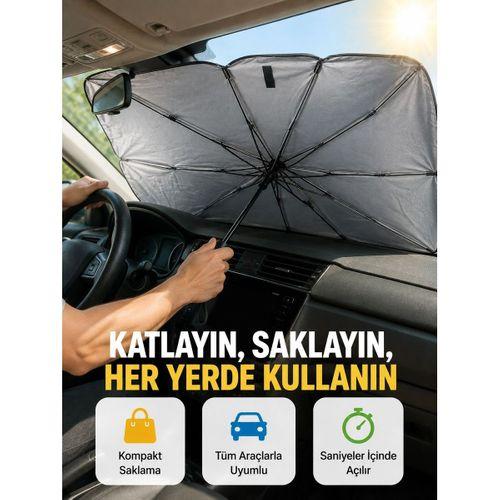 Dayanıklı Upe Alaşımlı Şemsiye Tipi Araç Güneşliği - Kolay Katlanır Yeni Nesil