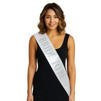 Beyaz Saten Üzerine Kalın Gümüş Yazılı Bride To Be Kuşağı