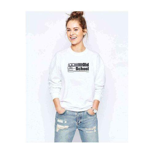 Araba Old School Baskılı Beyaz Kadın Sweatshirt