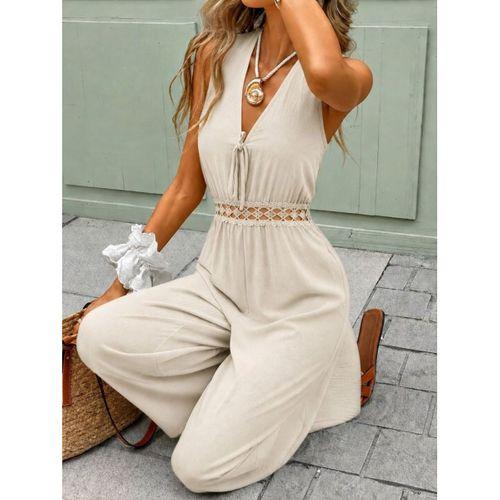 Kadın Kolsuz önden Bağcıklı Beli Dantelli Uzun Pera Tulum