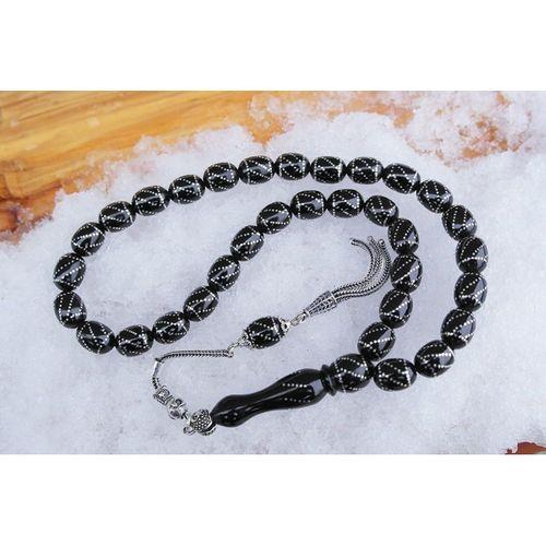 Oltu Taşı Beyzi Çemberli Burgu İşlemeli Tespih