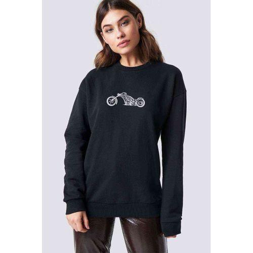 And White Motorcycle Scooter Motorcycle Bicycle Baskılı Siyah Kadın Sweatshirt