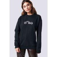 And White Motorcycle Scooter Motorcycle Bicycle Baskılı Siyah Kadın Sweatshirt