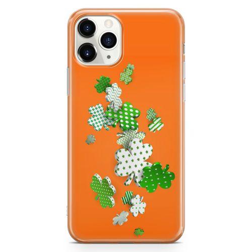 Apple iPhone 11 Pro Kılıf Yeşil Beyaz Yoncalar Arka Kapak Koruma Desenli Full Koruyucu