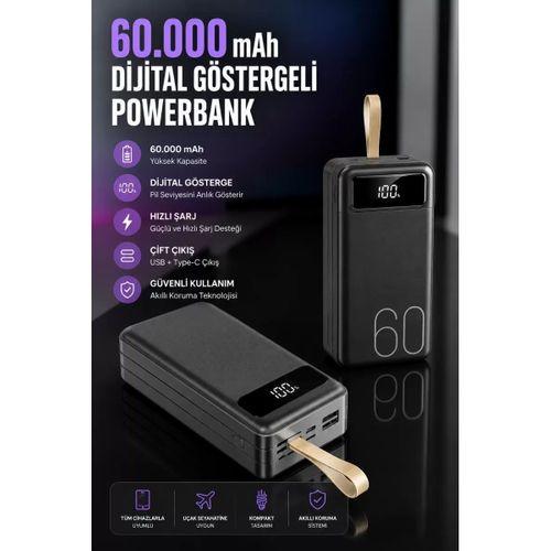 Powerbank 60.000 Mah Hızlı Şarj 4 Çıkışlı Uzun Şarj Süreli Dijital Göstergeli