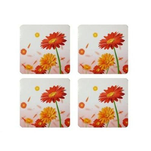 Ahşap Bardak Altlığı 4 Adet Çiçek Desen 9X9Cm