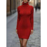 Kadın Uzun Kollu Balıkçı Yaka Kısa Triko Elbise