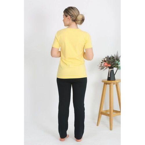 Kadın Kısa Kol Pamuk Penye Pijama Takım Sarı