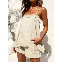 Kadın Askılı Geometrik Yaka Püskül Detay Keten Alt üst Takım