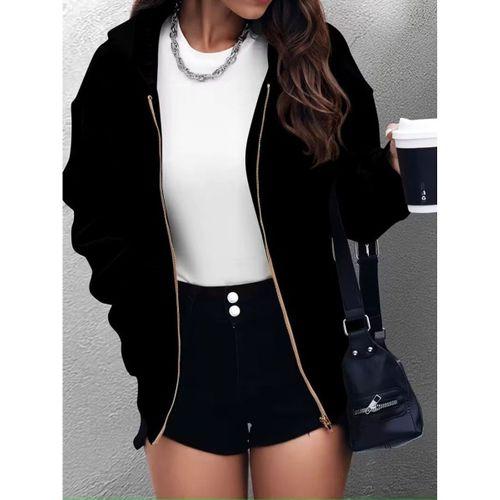 Kadın Uzun Kollu Kapşonlu Fermuarlı önden Cep Detaylı şardonlu Iki Iplik Ceket