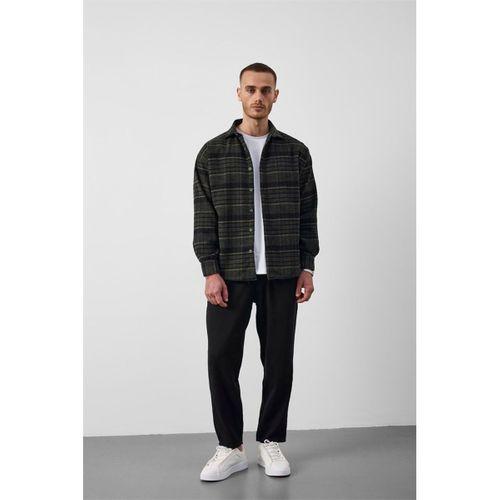 Brandon Relaxed Fit Pamuklu Geniş Çizgili Oduncu Erkek Gömlek - Yeşil