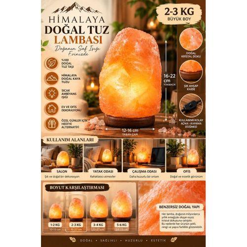 Himalaya 2-3 Kg Doğal Kaya Tuzu Lambası Ahşap Kaideli Dekoratif Ortam Lambası