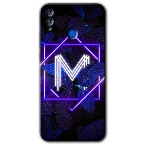 Honor 8x Kılıf HD Desen Baskılı Arka Kapak - Dark Neon Yaprak M Harfi