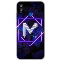 Honor 8x Kılıf HD Desen Baskılı Arka Kapak - Dark Neon Yaprak M Harfi