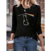 Kadın Uzun Kollu Bisiklet Yaka Baskılı Iki Iplik Bluz