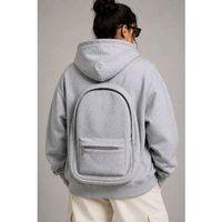 3 İplik Şardonlu Tam Fermuarlı Kapüşonlu Arka Çanta Detaylı Sweatshirt - Gri