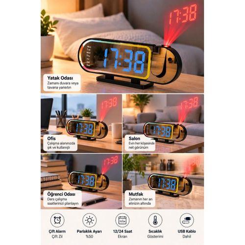 Modern Dijital Led Masa Saati Alarm Özellikli 12 24 Saat Seçenekli Sıcaklık Göstergeli Ekran